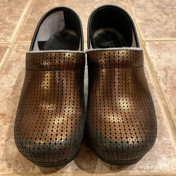 Dansko Shimmering Copper/Bronze Sequin Clogs - Picture 1 of 4